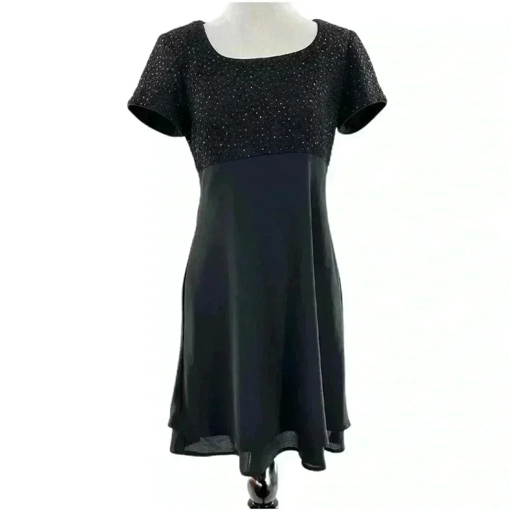 Jessica Howard petite dress 6P black glitter square neck formal vintage 90s 80s